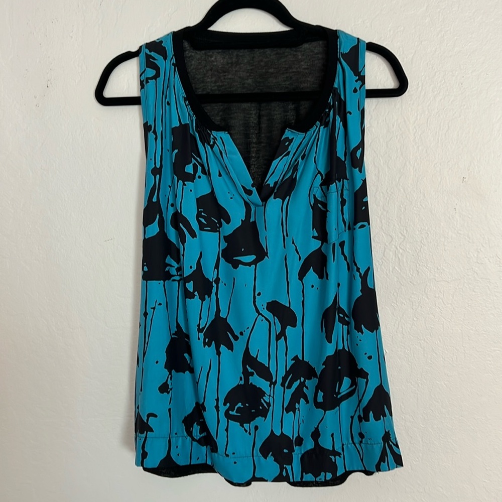Flowy silk turquoise & black top
